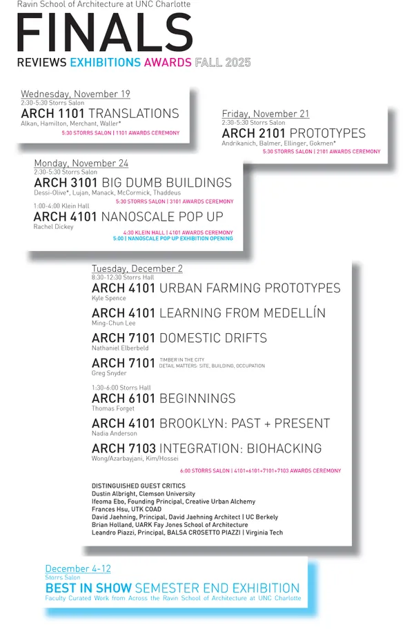 David served as a final review critic at the David R. Ravin School of Architecture at UNCC.
