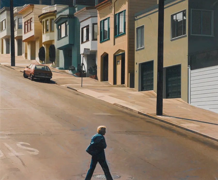 Potrero Stroller crossing Arkansas Street, Robert Bechtle (1988)